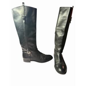 Coach Mulan Calf High Heeled Black Leather Riding Boots 8.5B Classic Silver Zip